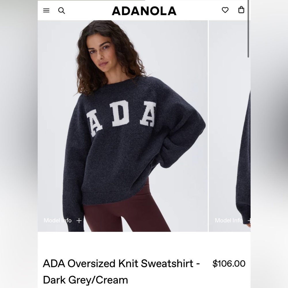 ADA Oversized Knit Sweatshirt - Dark Grey/Cream